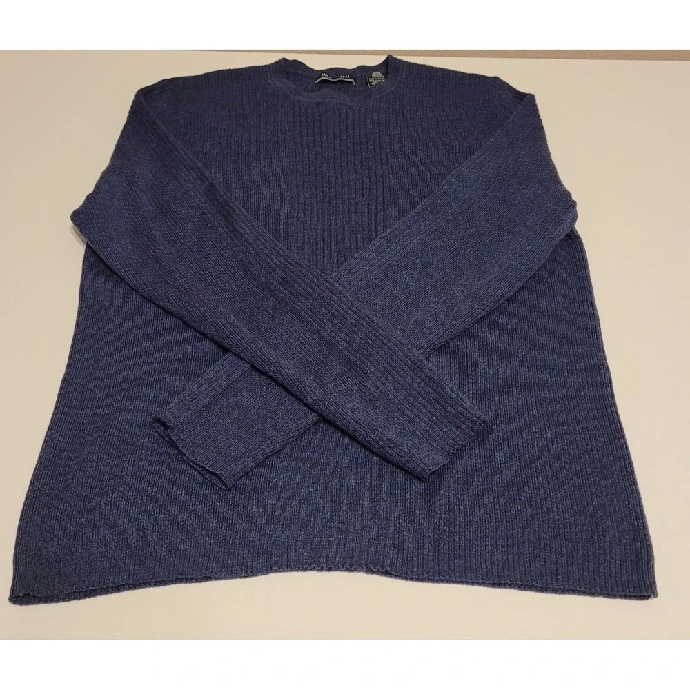 Vintage Brandini Merino Wool Sweater Mens Large Blue Ribbed Crewneck Romania